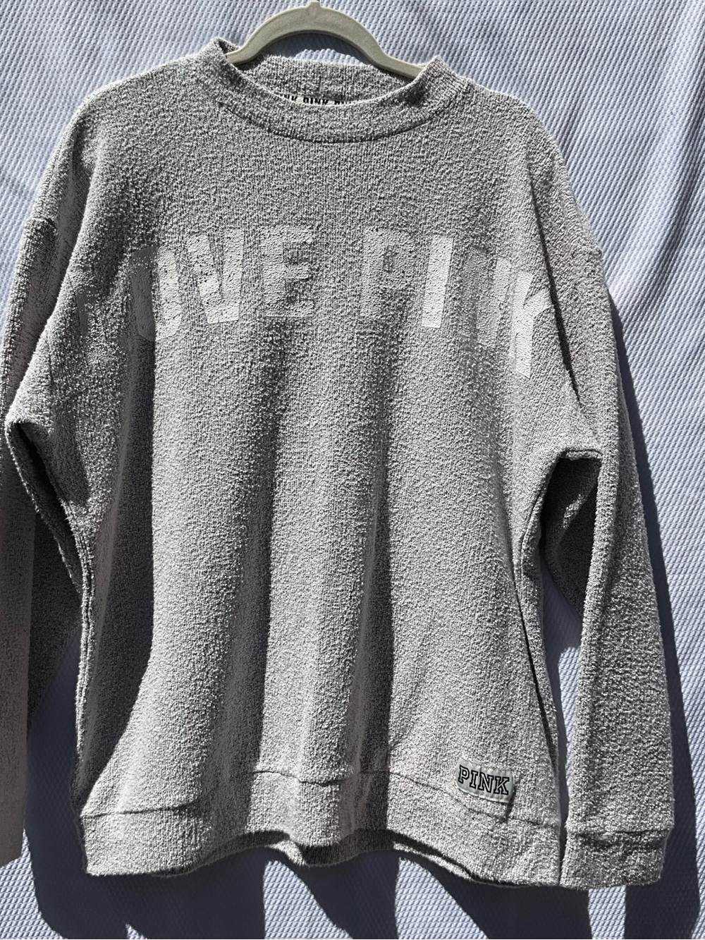 VICTORIA'S SECRET PINK Grey Oversized Terry Boucle LOVE PINK Sweatshirt Large